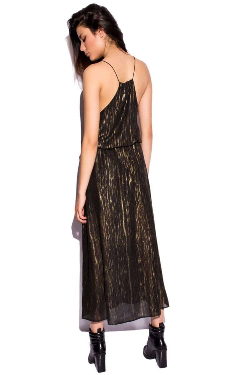 vestido negro y dorado largo de tirante